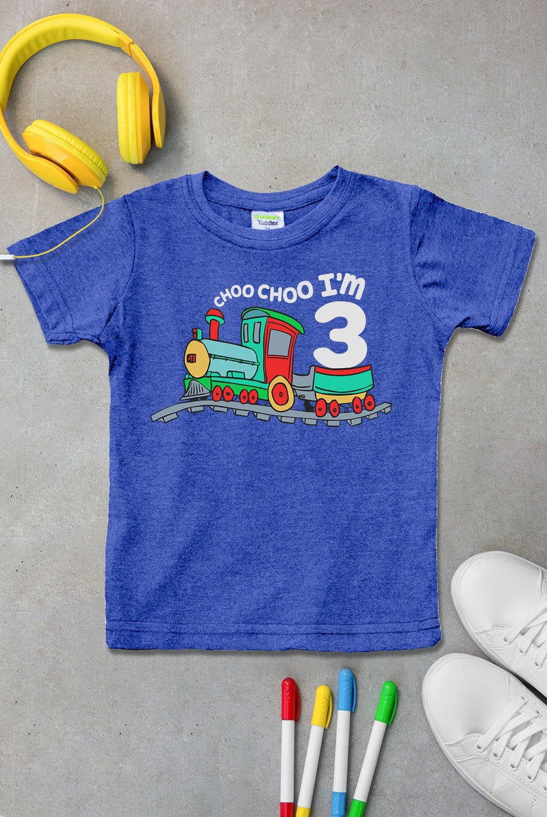 3rd Birthday Shirt boy, Chugga Chugga Choo Choo Train im 3 Three Year Old Third Charcoal Blue