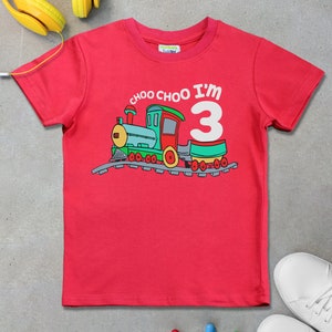 3rd Birthday Shirt boy, Chugga Chugga Choo Choo Train im 3 Three Year Old Third Red