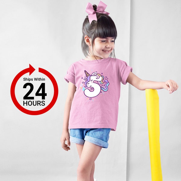 Unicorn 5th Birthday Shirt Outfit for Girls, 5 Year Old Fifth Birthday Five Tshirt