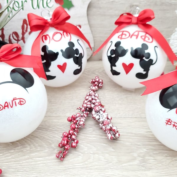 Mickey Mouse Ornaments, Christmas Ornaments, Disney Ornaments, Glitter Ornaments, Tree Decorations, Personalized Mickey & Minnie Ornaments,