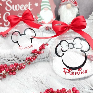 Mickey & Minnie Ornaments, Personalized Mickey Ornaments, Personalized Minnie Ornaments, Glitter Ornaments, Custom Name Ornaments, Ornaments