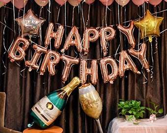 16" Happy Birthday self-inflating balloon banner bunting 13 balloons