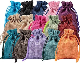 10pcs Lining Burlap Small Gift Bags Hemp/Hessian Bags, Jewelry Pouches, Wedding Favors, Jewelry Packing, Sack Drawstring linen