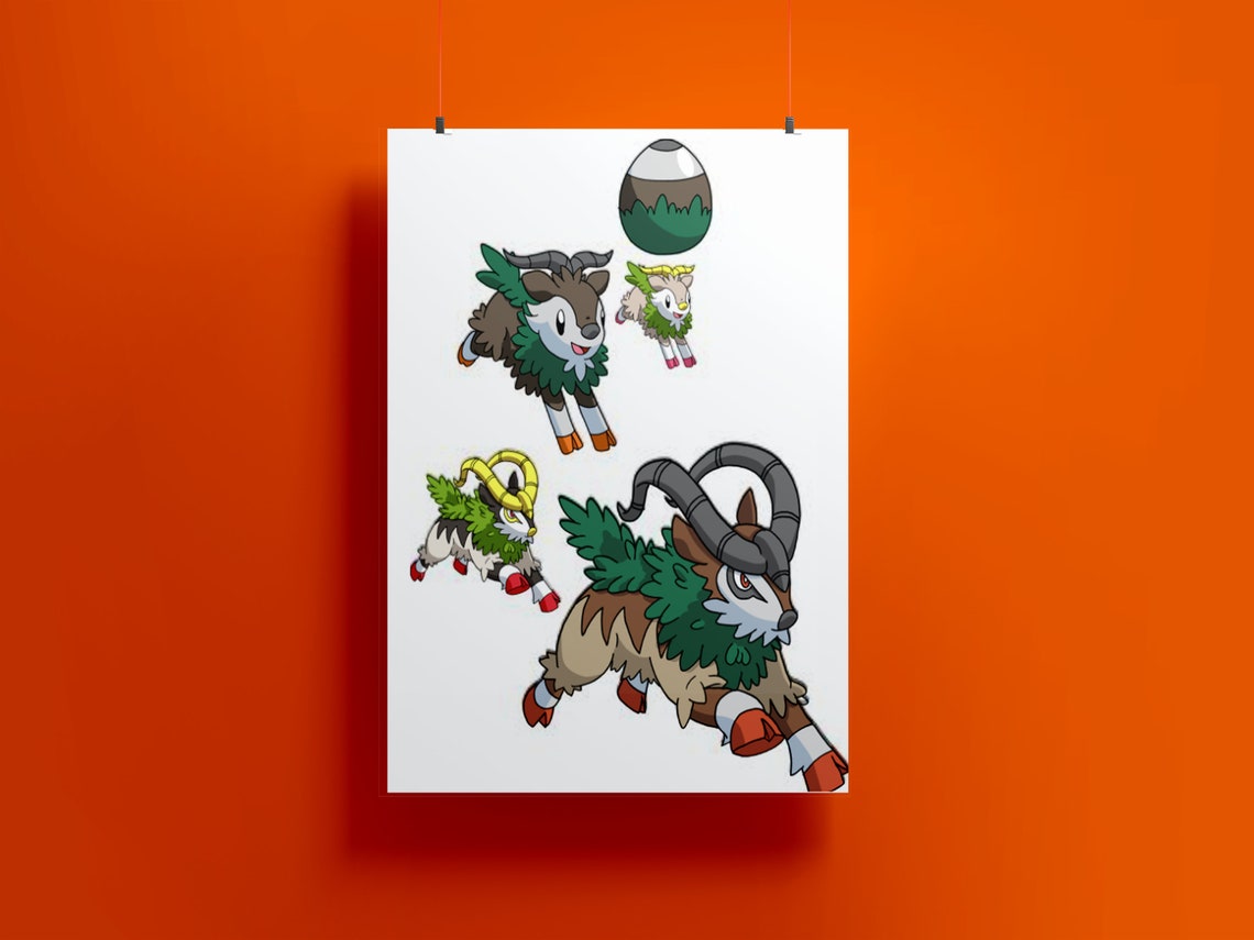Skiddo Evolution Pokemon Inspiriert Wandkunst A4 Druck Etsy