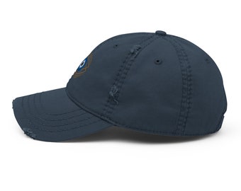 New Custom Designed Blue Distressed Baseball Cap with 2 Embroidered Evil Eyes Evil Eye Hat | Martha of Miami - Mal De Ojo main image 4