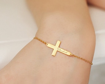 Cross Bracelet, Name Bracelet, Elegant Name Bracelet, Personalized Cross Bracelet, Cross Jewelry, Everday Bracelet, Mother's Day Gift