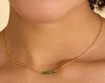 Emerald Gemstone Necklace, Birthstone Bar Necklace, Green Pendant Necklace, Dainty Birthstone Jewelry, Minimalist Necklace, Christmas Gift
