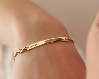 Bracelet de bar personnalisé, bracelet de nom personnalisé, bracelet de bâton initial monogramme, bijoux de tous les jours, cadeau de demoiselle d’honneur, cadeau pour elle