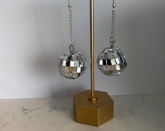 Mini Silver Disco Ball Earrings l lightweight l funky l hypoallergenic