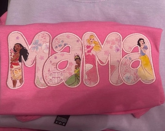 Mama Embroidered Shirt, Princess Inspired Mama Shirt, Applique Embroidery Shirt, Mom Shirt, Boutique Mama Sweatshirt, Gift for Mom