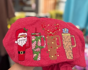 Christmas Tumbler Embroidered Shirt, Holiday Cup Sweatshirt, Festive Christmas Crewneck, Cozy Holiday Embroidery