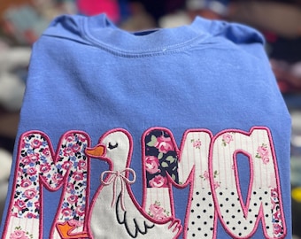 Embroidered Mama Goose Appliqué Shirt | Personalized Comfort Colors® Floral Goose Sweatshirt | Custom Mom Gift