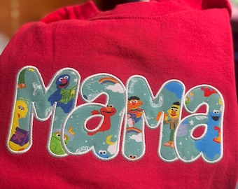Colorful Monster Mama Shirt, Embroidered MAMA Sweatshirt, Monster Inspired Mom Shirt, Applique Mama Crewneck, Gift for Mom