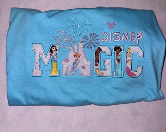 Camiseta Disney Magic personalizada, sudadera de princesa personalizada, sudadera Disney bordada con cuello redondo, camiseta de fuegos artificiales del castillo, vacaciones familiares