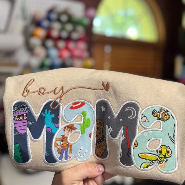 Boy Mama Embroidered Shirt, Choose Your Print Mama Tee, Custom Character Mama Sweatshirt, Personalized Boy Mom Shirt, Little Sleepies