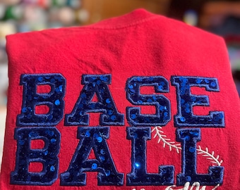 Choose Your Sequin Color Baseball Mama Shirt | Embroidered Baseball Mom Appliqué | Custom Sequin Game Day Shirt | Sports Mama Crewneck