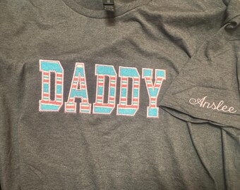 Daddy Hospital Blanket Shirt, New Dad Gift, Embroidered Daddy Sweatshirt, Custom Name Sleeve, Newborn Dad Outfit, Baby Birth Keepsake