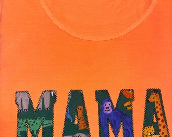 Mama Embroidered Shirt, Safari Mama Shirt, Animal Print Mama Shirt, Jungle Theme Mom Shirt, Applique Embroidery Shirt, Boy Mom Shirt
