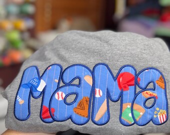 Baseball Mama Shirt | Embroidered Baseball Mom Appliqué | Custom Mama Game Day Shirt | Sports Mama Crewneck