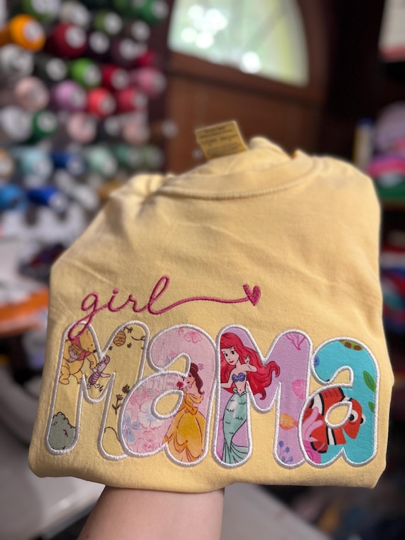 Girl Mama Embroidered Shirt, Choose Your Print Mama Tee, Custom Character Mama Sweatshirt, Personalized Girl Mom Shirt, Applique Embroidery