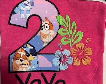 Blue Dog Inspired Birthday Shirt, Personalized Kids Birthday Shirt, Embroidered Appliqué Age Shirt, Custom Name Birthday Tee