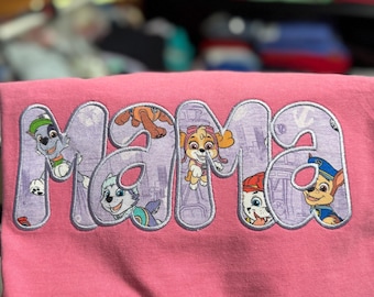 Rescue Patrol Mama Shirt | Embroidered MAMA Sweatshirt | Rescue Pup Inspired Mom Shirt | Puppy Applique Crewneck | Gift for Mom