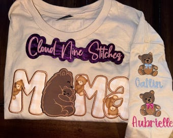 Mama Bear Embroidered Applique Shirt, Personalized Mama Sweatshirt, Custom Kids Names Sleeve, Bear Mom Shirt, Mothers Day Gift