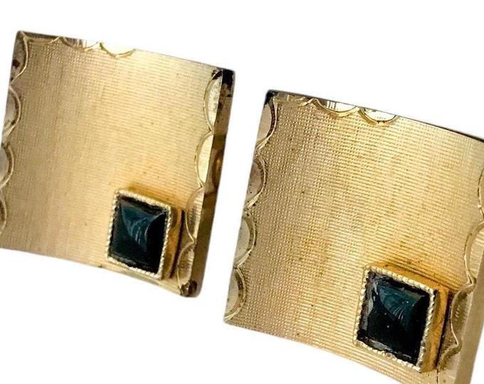 Mid Century Minimalist Cufflinks, Florentine Surface with Black Accent, Curved Lines, Classic Retro Design, Classic Mens Accessory Basics