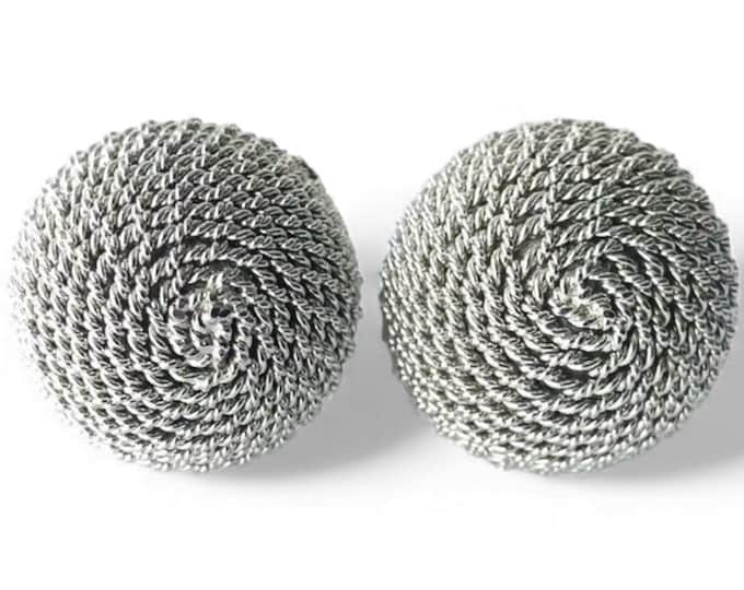 Silver on Silver Button Vintage Cufflinks, Italian Jewelry, Silver-tone Rope Chain Maze Design, Mid Century Modern 1960s Retro Gift