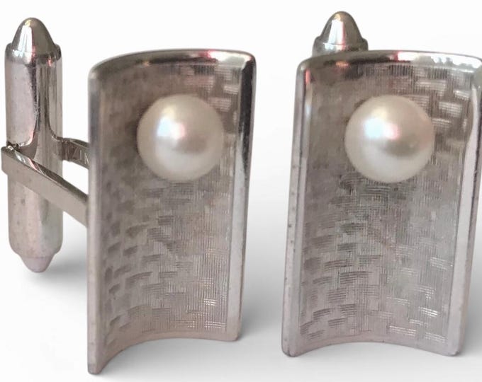 Vintage Cufflinks Mid Century Classic Style Faux Pearl and Silvertone