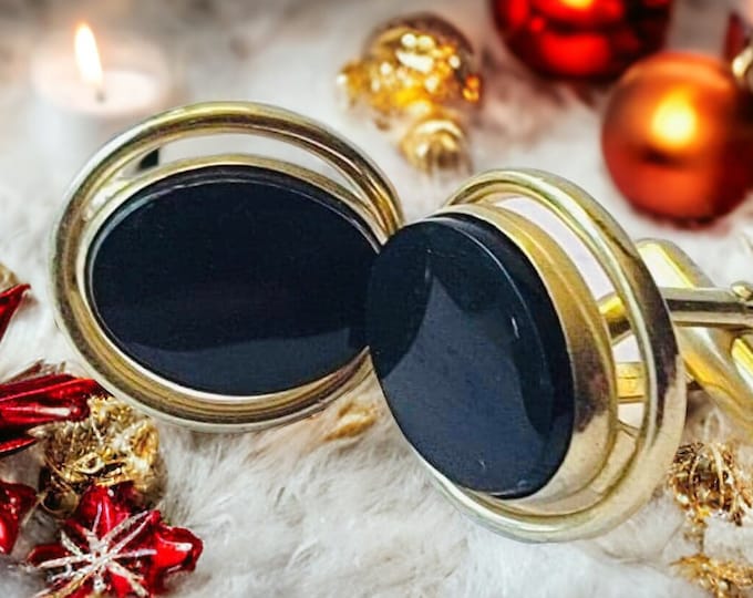 Onyx Goldtone Anson Cufflinks, Vintage Classic Cufflinks, Mid Century Classic Formal Accessory Staple for the Timeless Stylish Ones