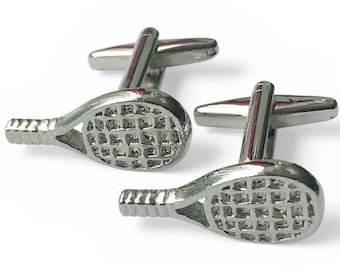 Alfa Perry Tennis Racquet Cuff Links, Pre-owned Silver-Tone Tennis Racquet Cufflinks,