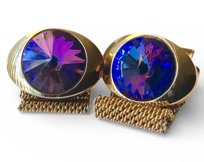 Violet Rhinestone Vintage Cuff Links, Gold Tone Wrap Retro Cufflinks, Formalwear Menswear  Jewelry. 70s 80s Vintage Prom Wedding Swag