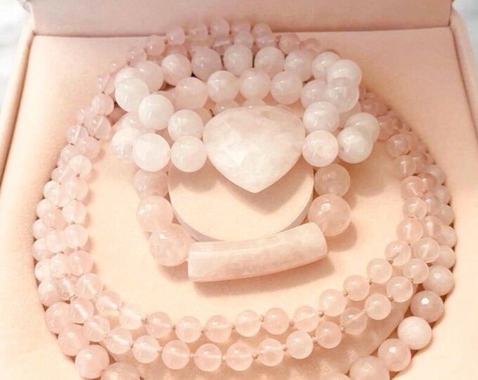 Vintage Rose Quartz Necklace Bracelet Set