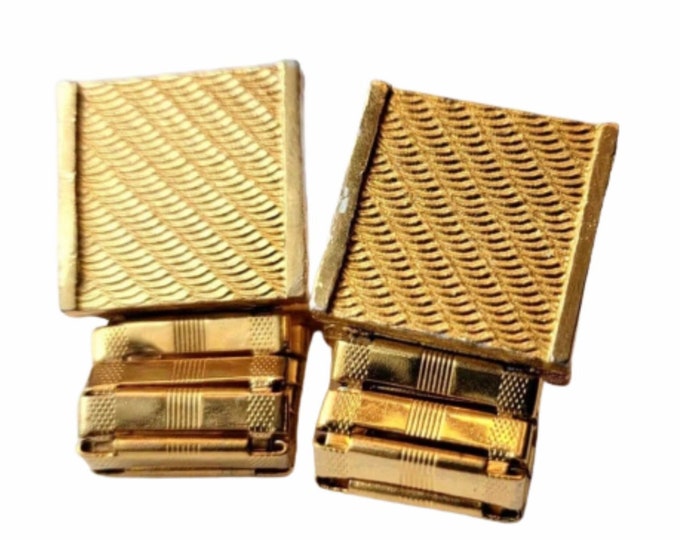 Goldtone Square Cufflinks, Retro Wrap Cufflinks, Chain Cufflinks, 1970s Mod Cufflinks, Formal Mens Vintage Jewelry, Textured Pattern