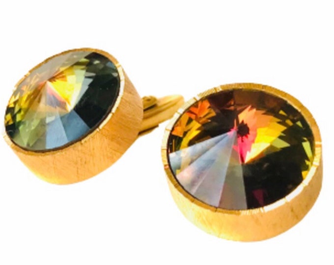 Ultra Bling Large Rivoli Stone Rainbow and Goldtone Vintage Cufflinks, Soooo Georgous!  Classy and Perfect Gift for the Stylish