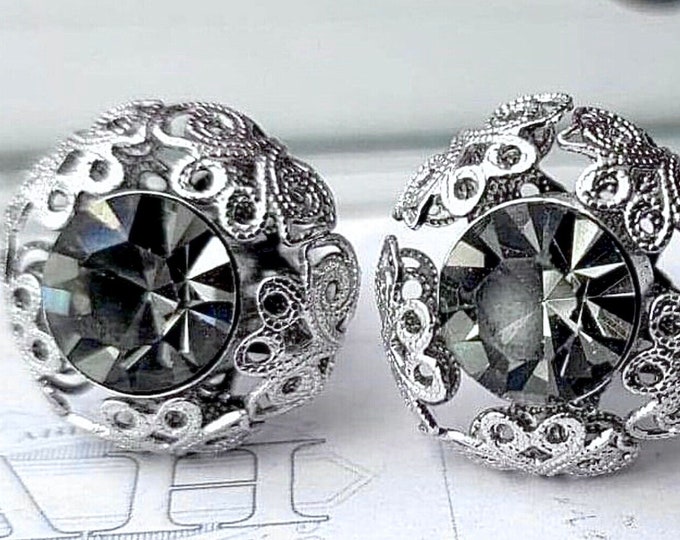 Ornate Mid Century Cufflinks, Round Gray Silvertone Vintage Cufflinks, Black Tie Retro Gift