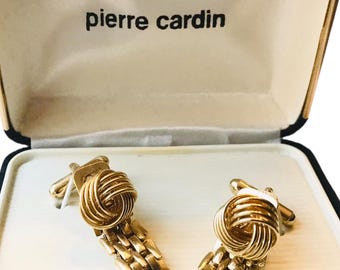 Pierre Cardin Cuff Links, Forever Knot Vintage Cufflinks Original Box, Classic Mid Century Design, Detachable Curb Chain, Retro Jewelry Gift
