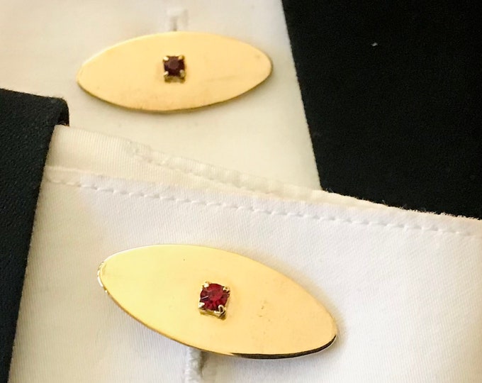 Mid Century Modern Gold-tone,  Oval Cuff Links, Retro Minimalist, Mens Jewelry, Tuxedo Formal Accessory
