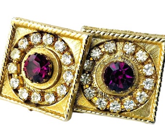 Vintage Cufflinks, Ancient World Vibes, Mid Century Modern Vintage Cufflinks in Goldtone With Rhinestones, Bold Statement in Mens Fashion