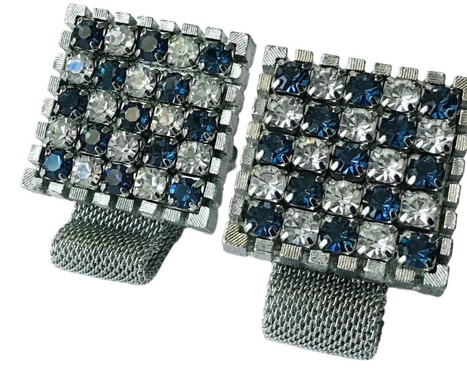 Checkers Vintage Cufflinks Ultra Men’s Swag Silvertone Blue White