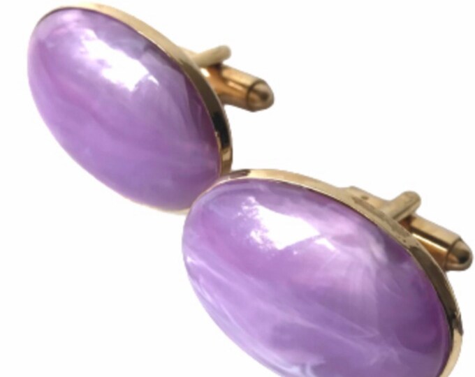 Royal Milky Violet Purple Cabochon Large Vintage Cufflinks Groom Gift NewYears Eve Swag