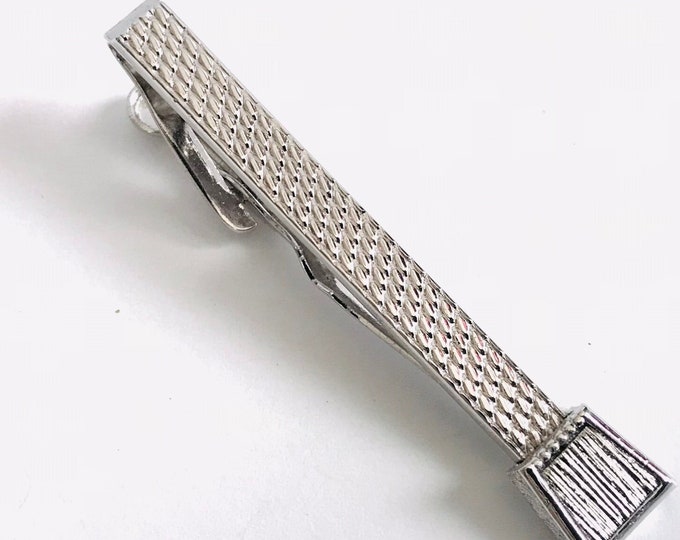 Smart Swank Vintage Tie Clip, Silvertone Herringbone Slim Tie Clip, MidCentury Menswear, Retro Classic Retro Prom, Traditional Wedding Groom