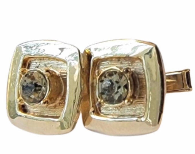 Classic Mod 1960s Retro Cuff Links,  Gold-tone Square, Pale Gray Accent