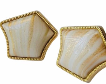 Large Statement Groovy Vintage Cufflinks, Goldtone with Ecru, Classy Gift