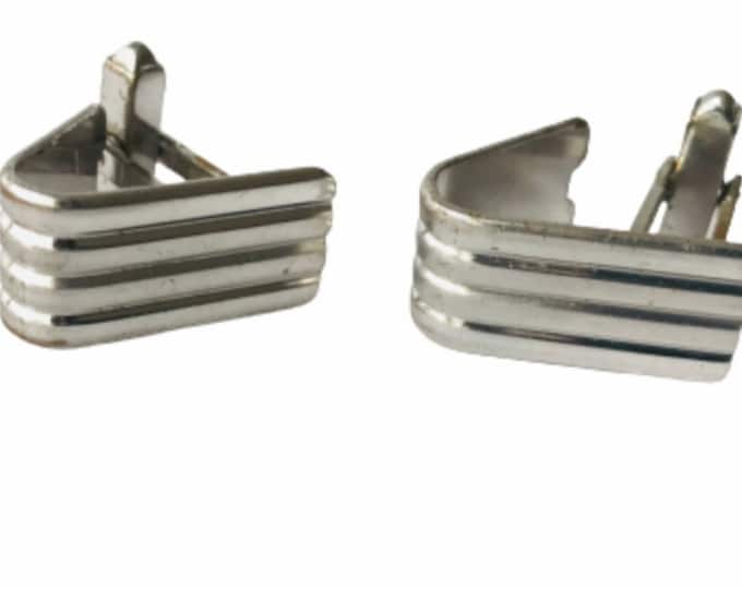 Vintage 1950s Anson Mid Century Modern Silver Tone Cufflinks Minimalist Deco Design Retro Gift