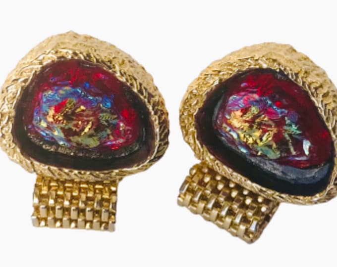 Hadley Vintage Cufflinks, Rainbow Lava Gold-tone Cufflinks, Mid Century Gift, Retro Cufflinks, Avant-garde Modern Design