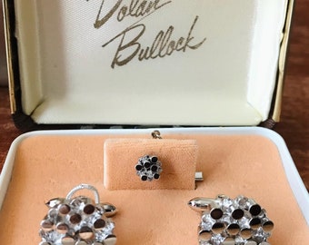 Sterling Silver Dolan Bullock Mid Century Tie Pin CuffLink Set, Vintage Circular Design, Like New, In Original Box, Classy Retro Mens Gift,