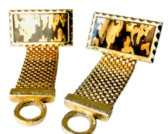 Flaming Mirror Vintage Cufflinks by Dante Goldtone Black Mod Design
