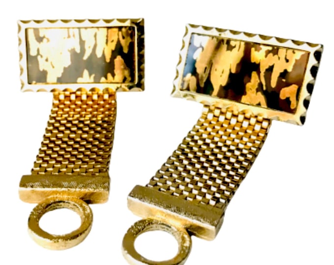 Flaming Mirror Vintage Cufflinks by Dante Goldtone Black Mod Design